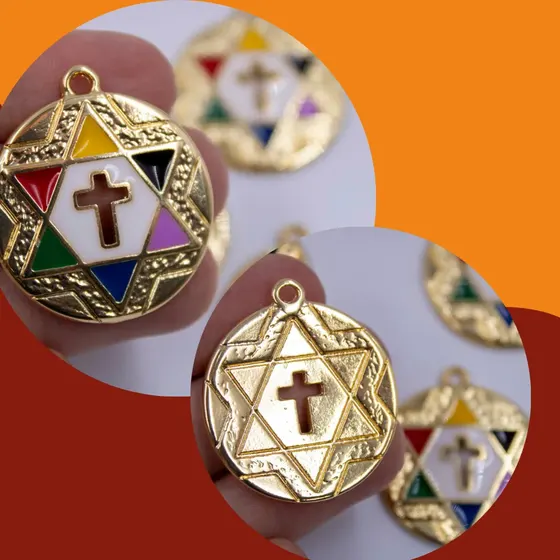 Pingente 7 Linhas Da Umbanda 30Mm Em Zamac Resinado Com 6 Pecas - Colorido Com Dourado