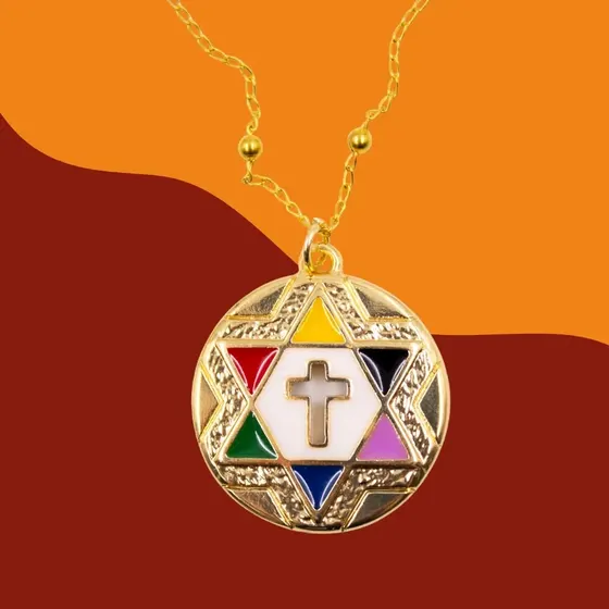 Pingente 7 Linhas Da Umbanda 30Mm Em Zamac Resinado Com 6 Pecas - Colorido Com Dourado