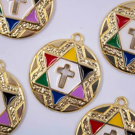 Pingente 7 Linhas Da Umbanda 30Mm Em Zamac Resinado Com 6 Pecas - Colorido Com Dourado