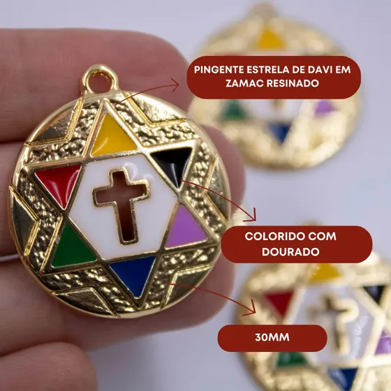 Pingente 7 Linhas Da Umbanda 30Mm Em Zamac Resinado Com 6 Pecas - Colorido Com Dourado