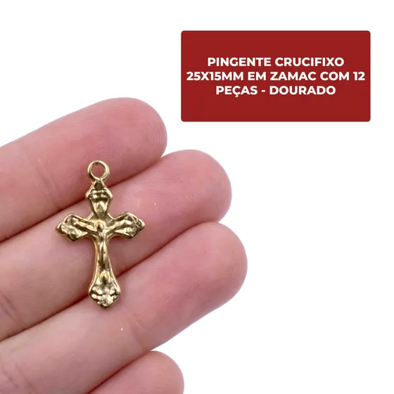 Pingente Crucifixo 25X15Mm Em Zamac Com 12 Pecas - Dourado