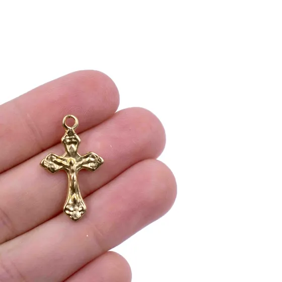 Pingente Crucifixo 25X15Mm Em Zamac Com 12 Pecas - Dourado