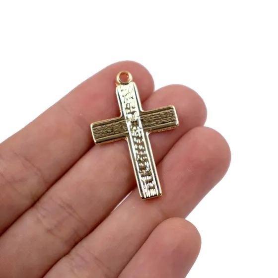 Pingente Cataforetico Cruz Lixada 34X22Mm Em Zamac Com 12 Pecas - Dourado