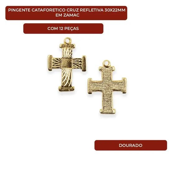 Pingente Cataforetico Cruz Refletiva 30X22Mm Em Zamac Com 12 Pecas - Dourado