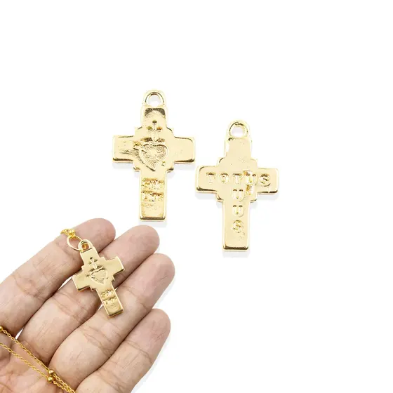 Pingente Cataforetico Cruz Solo Dios 35X22Mm Em Zamac Com 06 Pecas - Dourado