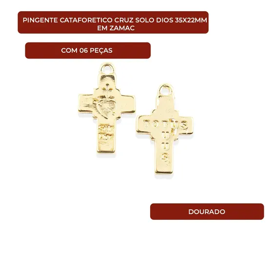 Pingente Cataforetico Cruz Solo Dios 35X22Mm Em Zamac Com 06 Pecas - Dourado