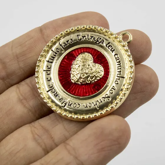 Pingente Sagrado Coracao 42Mm Em Zamak Com 02 Pecas