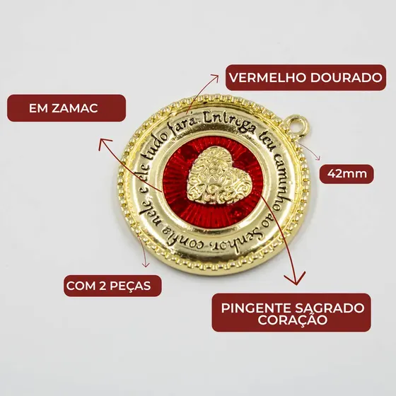 Pingente Sagrado Coracao 42Mm Em Zamak Com 02 Pecas