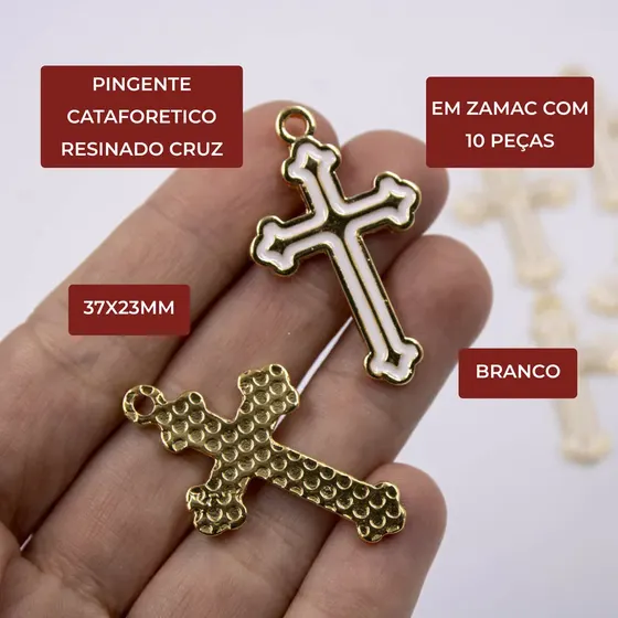 Pingente Cataforetico Resinado Cruz 37X23Mm Em Zamac Com 10 Pecas