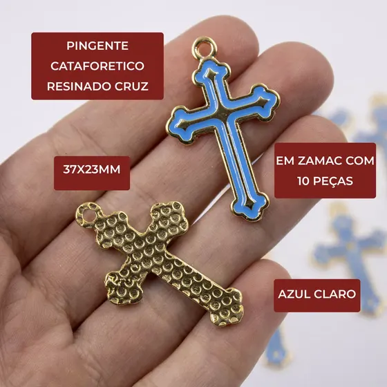 Pingente Cataforetico Resinado Cruz 37X23Mm Em Zamac Com 10 Pecas