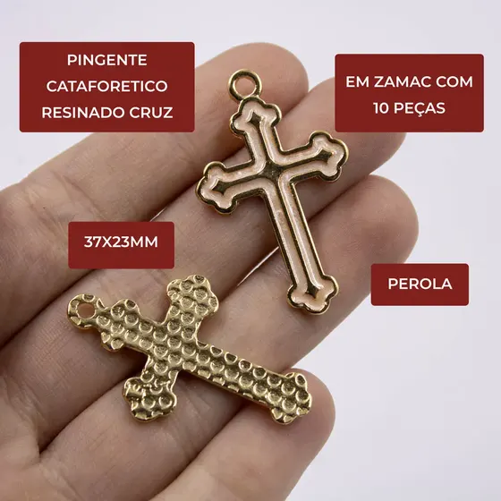 Pingente Cataforetico Resinado Cruz 37X23Mm Em Zamac Com 10 Pecas