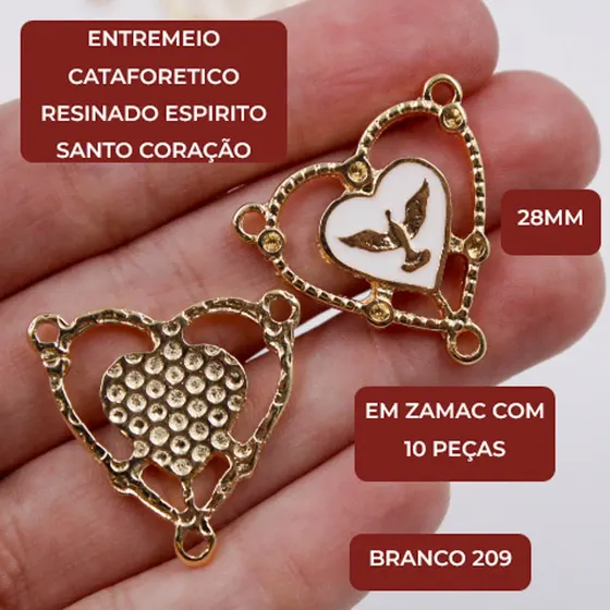 Entremeio Cataforetico Resinado Espirito Santo Coracao 28Mm Em Zamac Com 10 Pecas