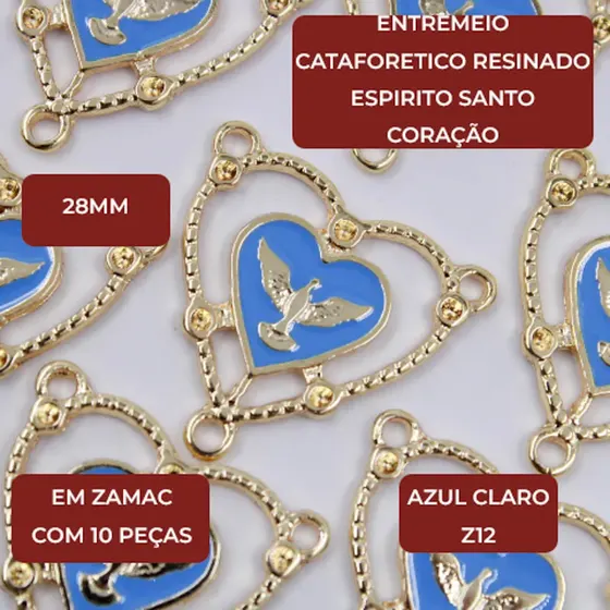 Entremeio Cataforetico Resinado Espirito Santo Coracao 28Mm Em Zamac Com 10 Pecas