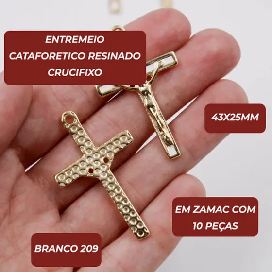 Entremeio Cataforetico Resinado Crucifixo 43X25Mm Em Zamac Com 10 Pecas