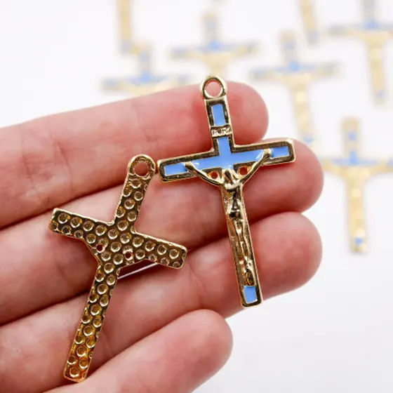 Entremeio Cataforetico Resinado Crucifixo 43X25Mm Em Zamac Com 10 Pecas