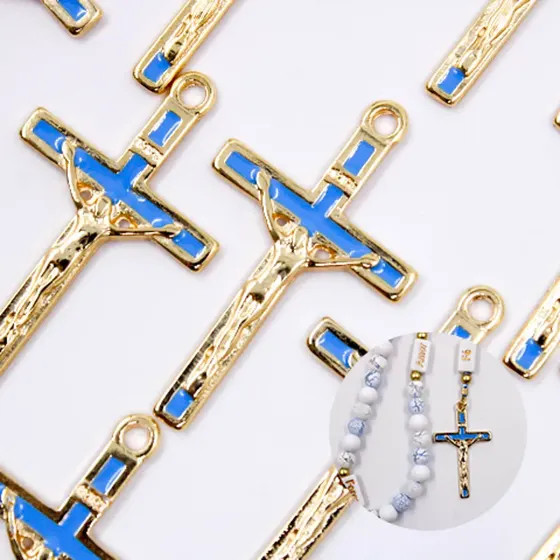 Entremeio Cataforetico Resinado Crucifixo 43X25Mm Em Zamac Com 10 Pecas