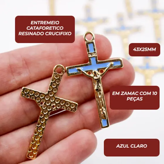 Entremeio Cataforetico Resinado Crucifixo 43X25Mm Em Zamac Com 10 Pecas