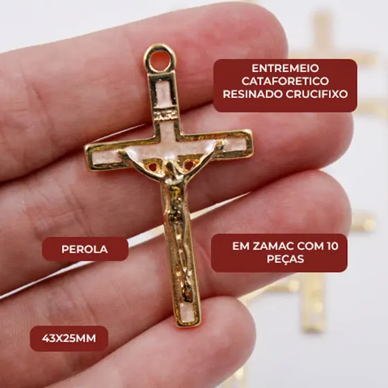 Entremeio Cataforetico Resinado Crucifixo 43X25Mm Em Zamac Com 10 Pecas