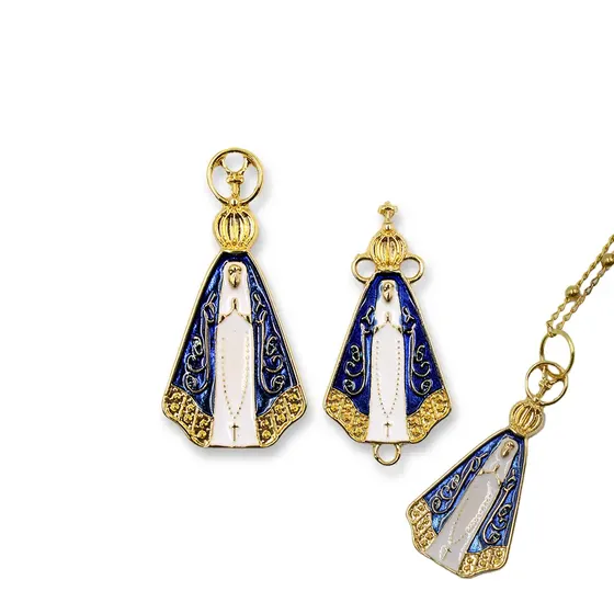 Kit Entremeio E Pingente Cataforetico Resinado Nossa Senhora 40X20Mm Em Zamac Com 10 Pecas