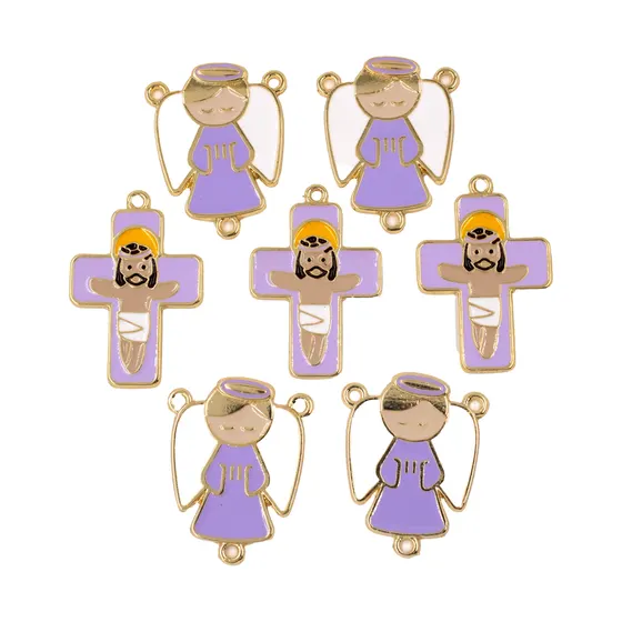 Entremeio Resinado Anjo E Cruz G 40X32Mm Em Zamac Com 10 Pecas - Lilas