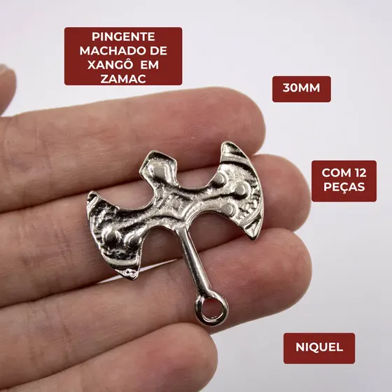 Pingente Machado De Xango 30Mm Em Zamac Com 12 Pecas - Niquel