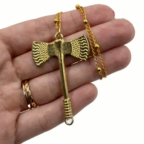 Pingente Machado De Xango G 53X33Mm Em Zamac Com 12 Pecas - Dourado