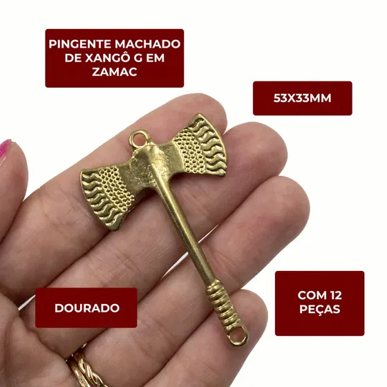 Pingente Machado De Xango G 53X33Mm Em Zamac Com 12 Pecas - Dourado