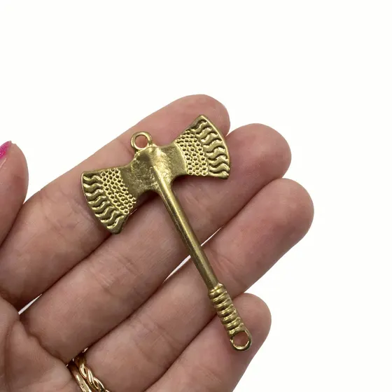 Pingente Machado De Xango G 53X33Mm Em Zamac Com 12 Pecas - Dourado
