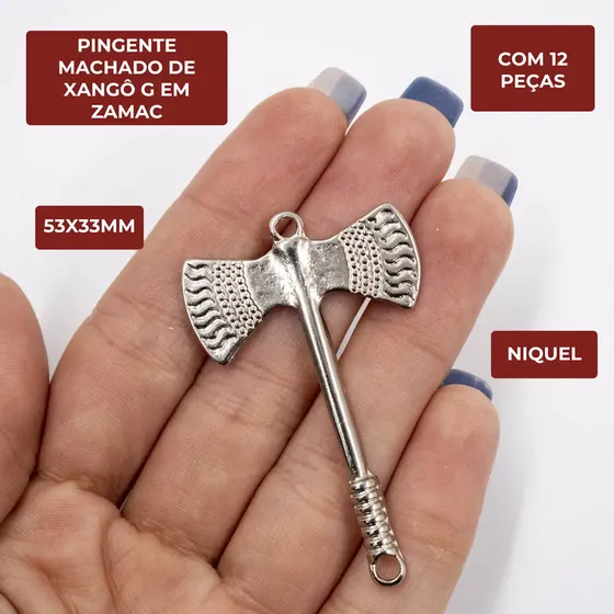Pingente Machado De Xango G 53X33Mm Em Zamac Com 12 Pecas - Niquel