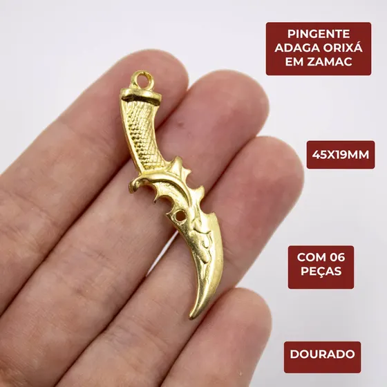 Pingente Adaga Orixa 45X19Mm Em Zamac Com 06 Pecas - Dourado