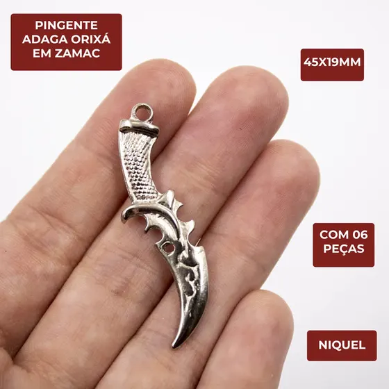 Pingente Adaga Orixa 45X19Mm Em Zamac Com 06 Pecas - Niquel