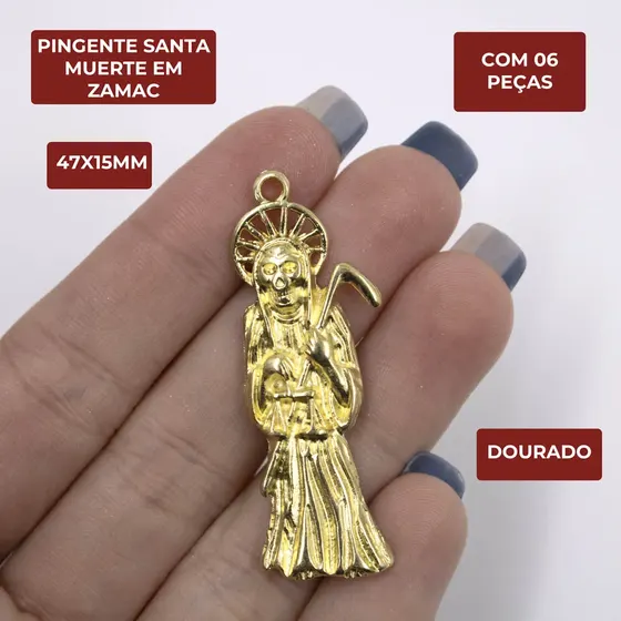 Pingente Santa Muerte 47X15Mm Em Zamac Com 06 Pecas - Dourado