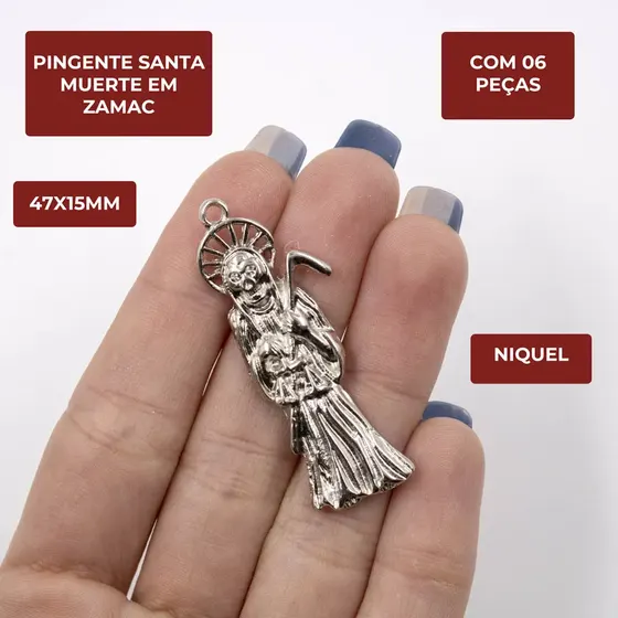 Pingente Santa Muerte 47X15Mm Em Zamac Com 06 Pecas - Niquel