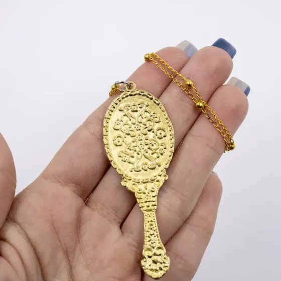 Pingente Espelho Abebe Oxum 70X25Mm Em Zamac Com 06 Pecas - Dourado