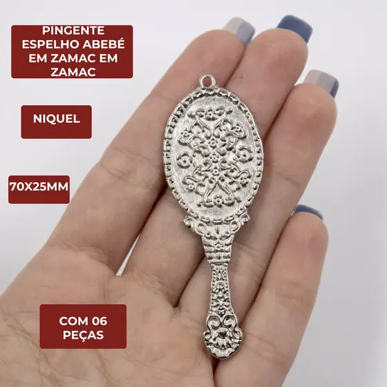 Pingente Espelho Abebe Oxum 70X25Mm Em Zamac Com 06 Pecas - Niquel