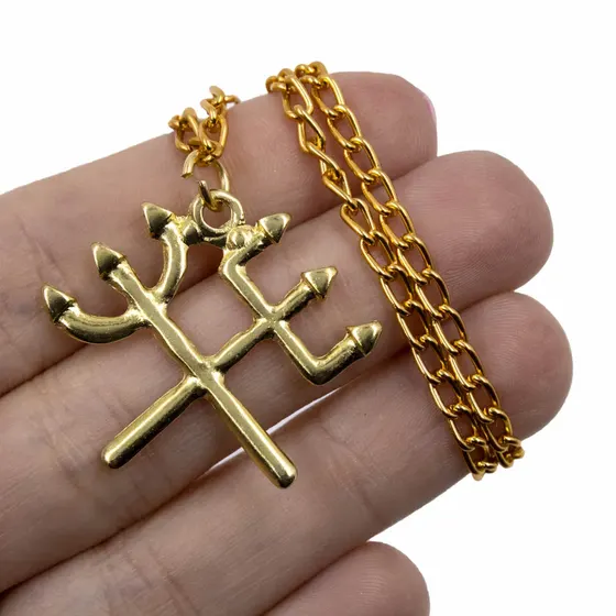 Pingente Tridente Cruzado Exu 32X28Mm Em Zamac Com 12 Pecas - Dourado
