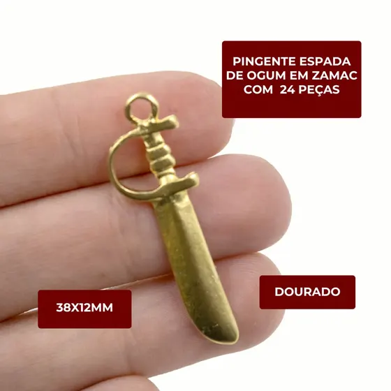 Pingente Espada De Ogum 38X12Mm Em Zamac Com 24 Pecas - Dourado