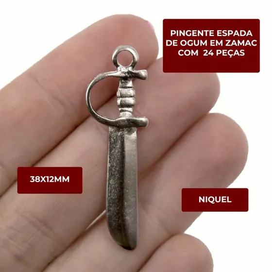 Pingente Espada De Ogum 38X12Mm Em Zamac Com 24 Pecas - Niquel