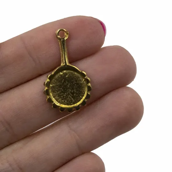 Pingente Espelho Redondo Abebe 26X15Mm Em Zamac Com 24 Pecas - Dourado