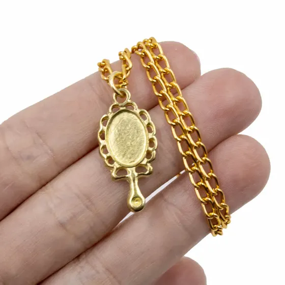 Pingente Espelho Oval Abebe 27X13Mm Em Zamac Com 24 Pecas - Dourado