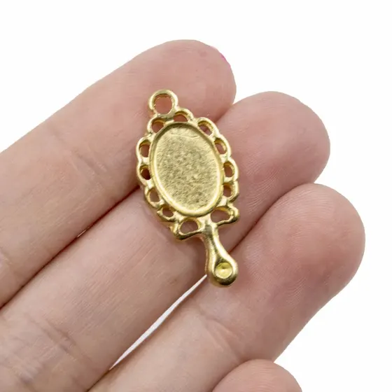 Pingente Espelho Oval Abebe 27X13Mm Em Zamac Com 24 Pecas - Dourado
