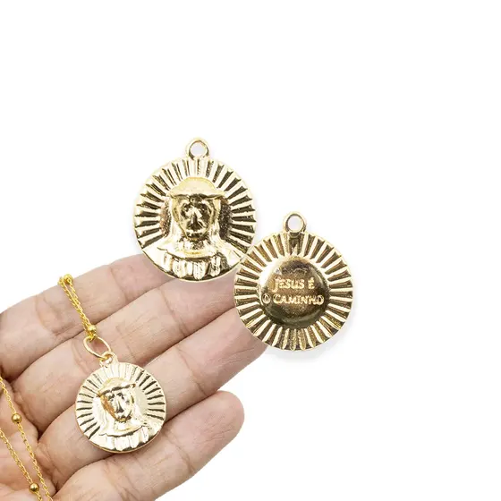 Pingente Cataforetico Jesus E O Caminho 29X25Mm Em Zamac Com 04 Pecas - Dourado