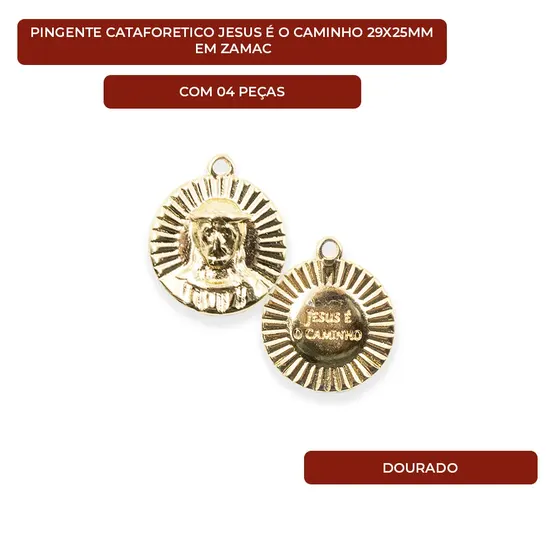 Pingente Cataforetico Jesus E O Caminho 29X25Mm Em Zamac Com 04 Pecas - Dourado