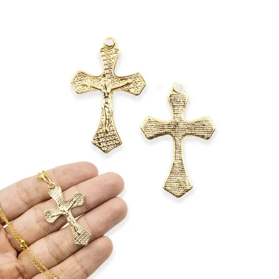Pingente Cataforetico Crucifixo Jesus 45X30Mm Em Zamac Com 12 Pecas - Dourado