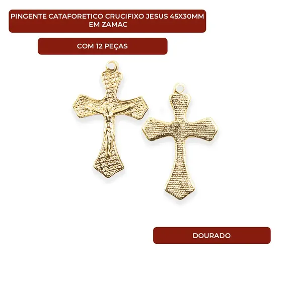 Pingente Cataforetico Crucifixo Jesus 45X30Mm Em Zamac Com 12 Pecas - Dourado