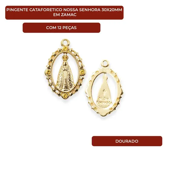 Pingente Cataforetico Nossa Senhora 30X20Mm Em Zamac Com 12 Pecas - Dourado