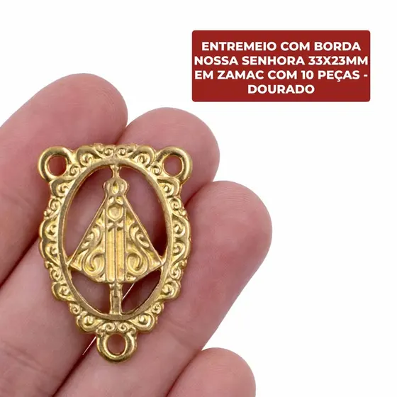 Entremeio Com Borda Nossa Senhora 33X23Mm Em Zamac Com 10 Pecas - Dourado