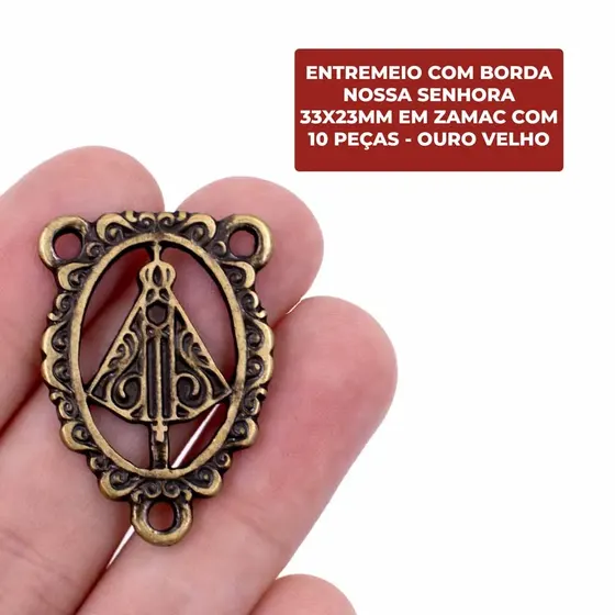 Entremeio Com Borda Nossa Senhora 33X23Mm Em Zamac Com 10 Pecas - Ouro Velho