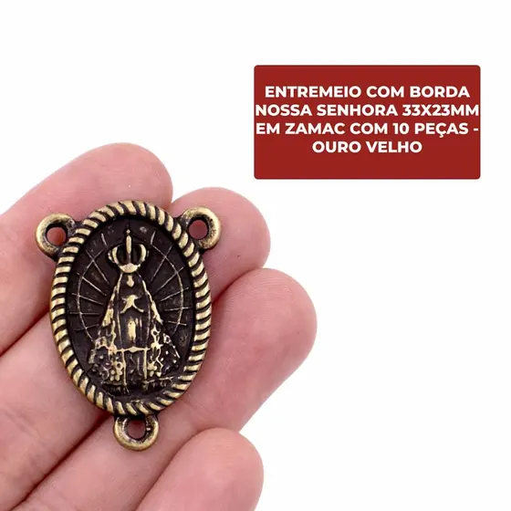 Entremeio Com Borda Nossa Senhora 33X23Mm Em Zamac Com 10 Pecas - Ouro Velho