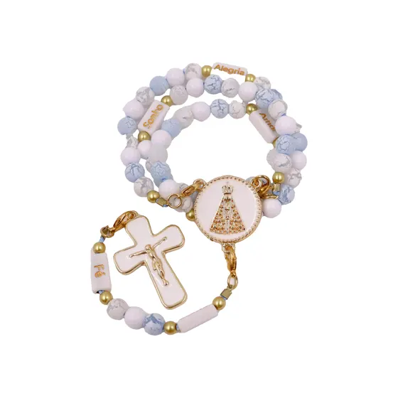 Kit Crucifixo E Entremeio (N Senhora) Para Terco Em Zamac Com 05 Pares